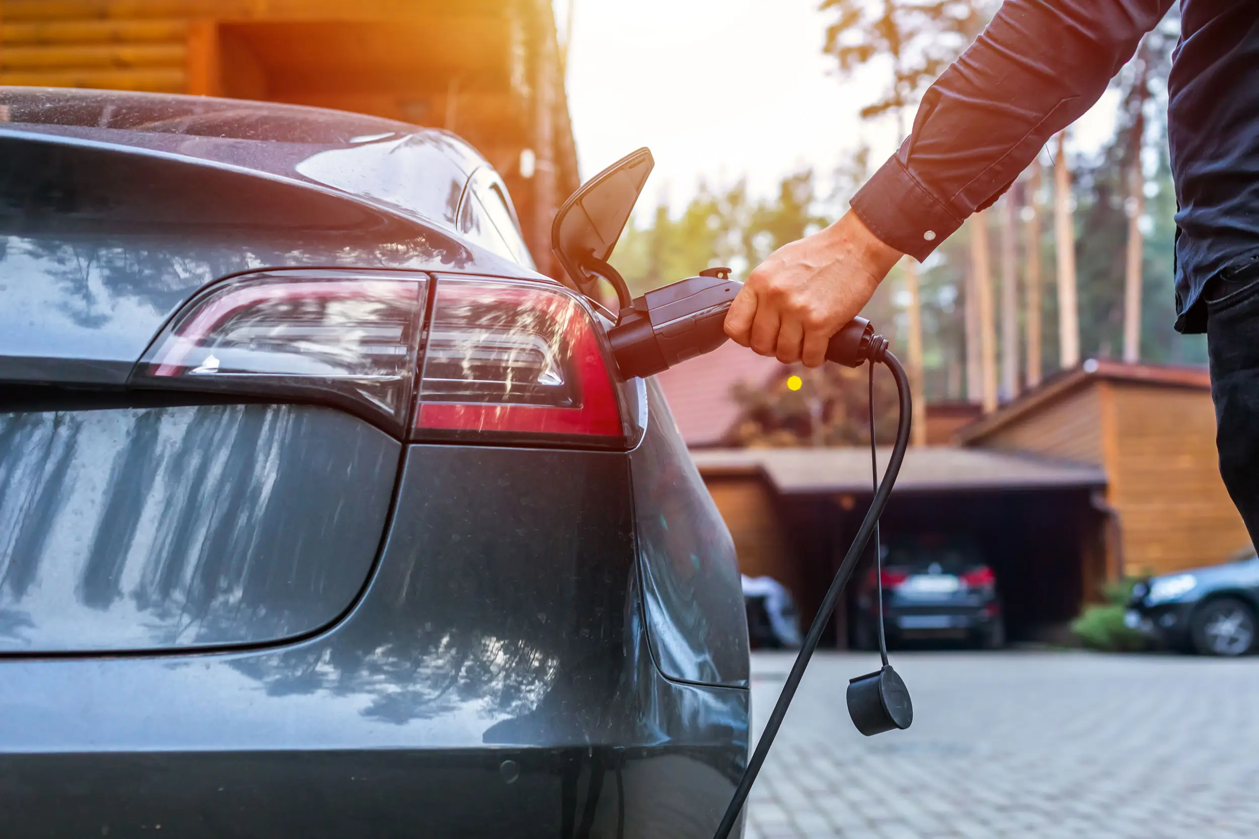 Electric car charging at an EV Starbucks location